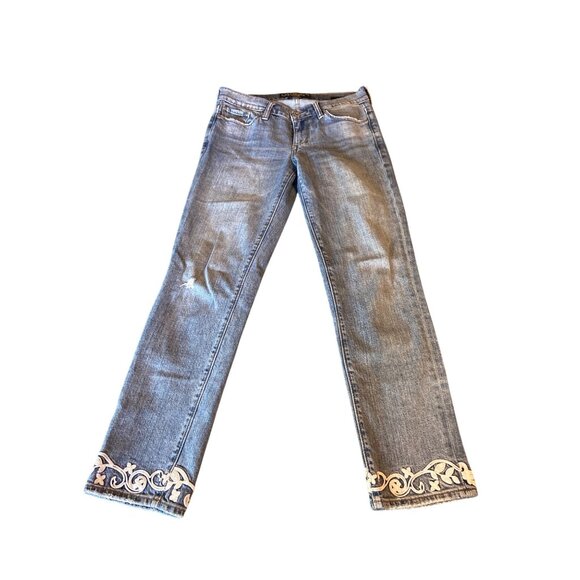 Lucky Brand Sweet Crop Jeans Sz 0/25 Embroidered Hem Boho Y2K Denim - Picture 1 of 10